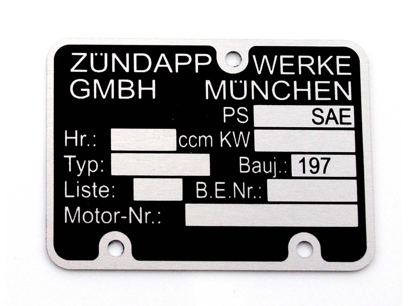 Type Plate MOGA Aluminum Blank For Zündapp, C, CS, CX, Hai, KS, GTS, M, ZD