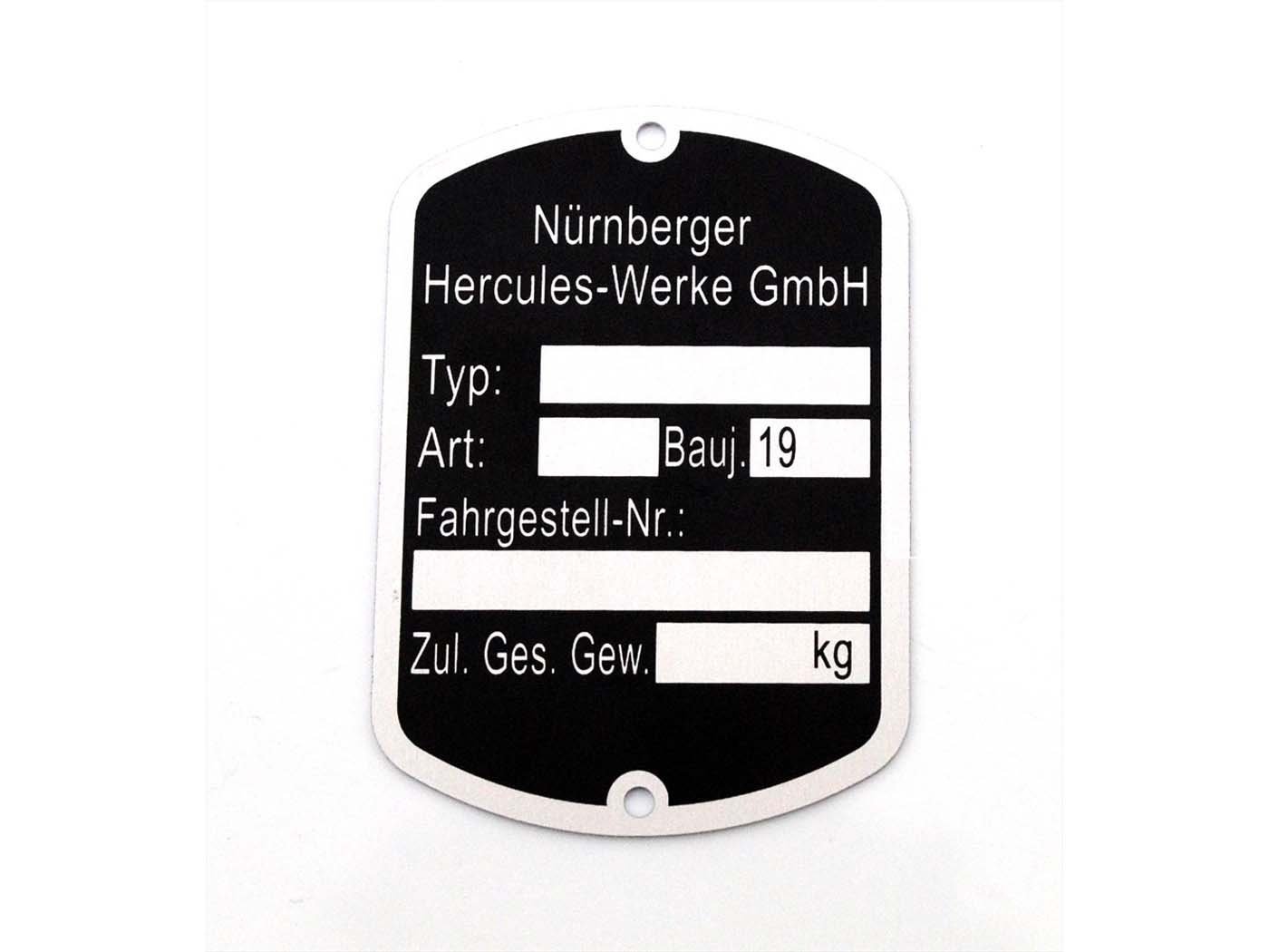 Nameplate MOGA Aluminum 50x35mm Black For Hercules, Prima 1-6, GT, GX, Presto, Pronto, KX 5, Supra 2 D, Optima, MX 1, MF, MP, M 1-5, P 1-3, HR 1