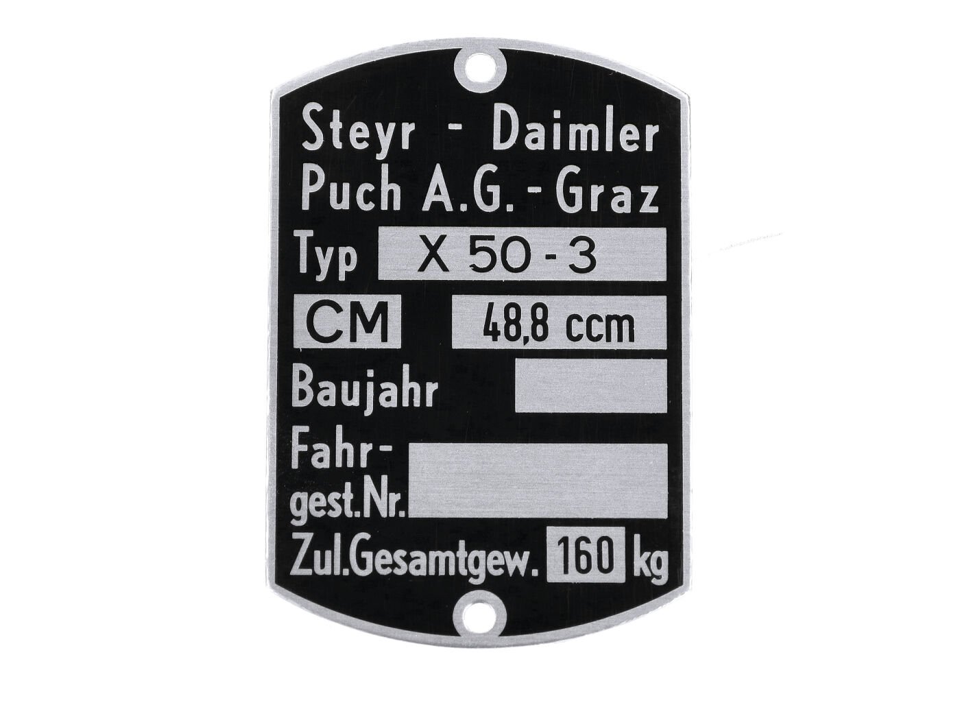 Nameplate Blank 60 X 40mm For Puch, X 50-3
