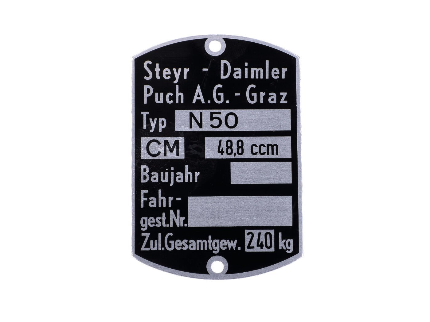 Nameplate Blank 60 X 40mm For Puch N 50