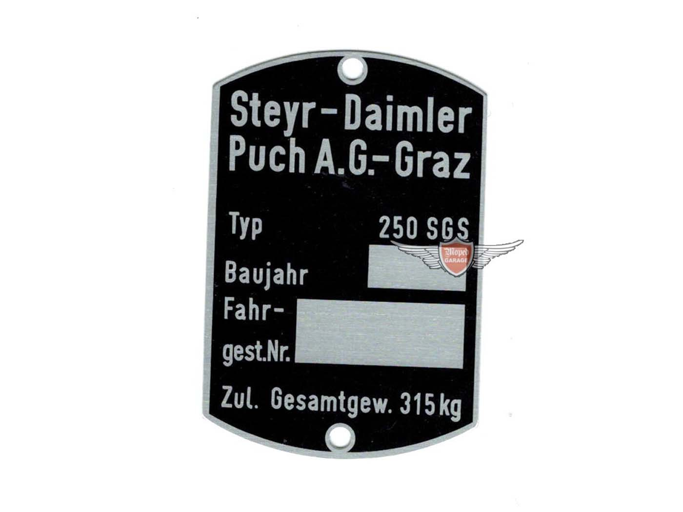 Frame Type Plate Dimensions 60 X 40mm For Puch 250 SGS