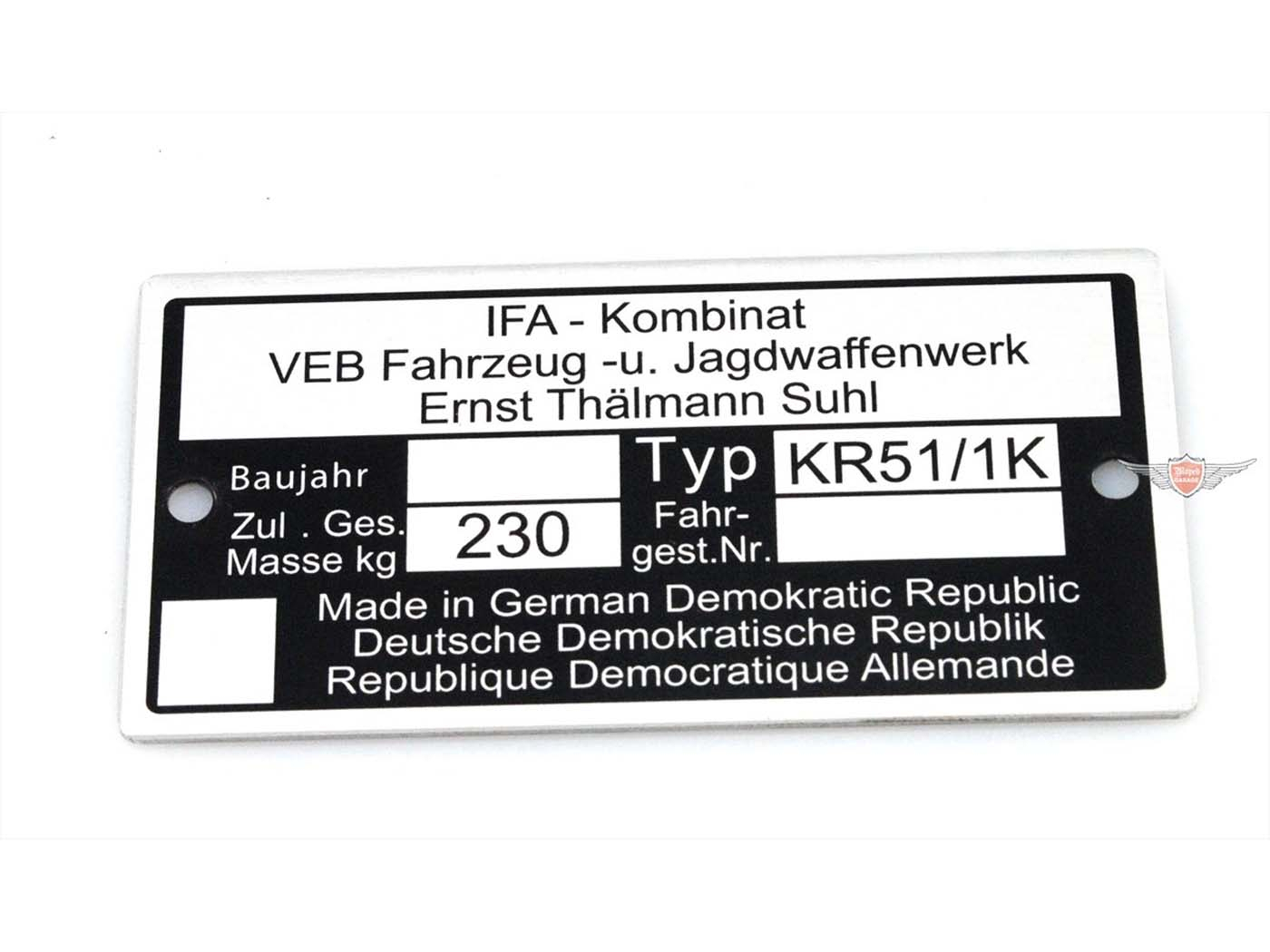 Frame Type Plate For Simson Schwalbe KR51 / 1K