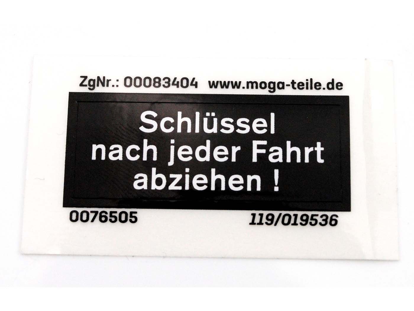 Cockpit Sticker Dimensions 40/15mm Color Black / White For Hercules, Prima, M, HR Hobby Rider, K 50, MK, KX, Ultra