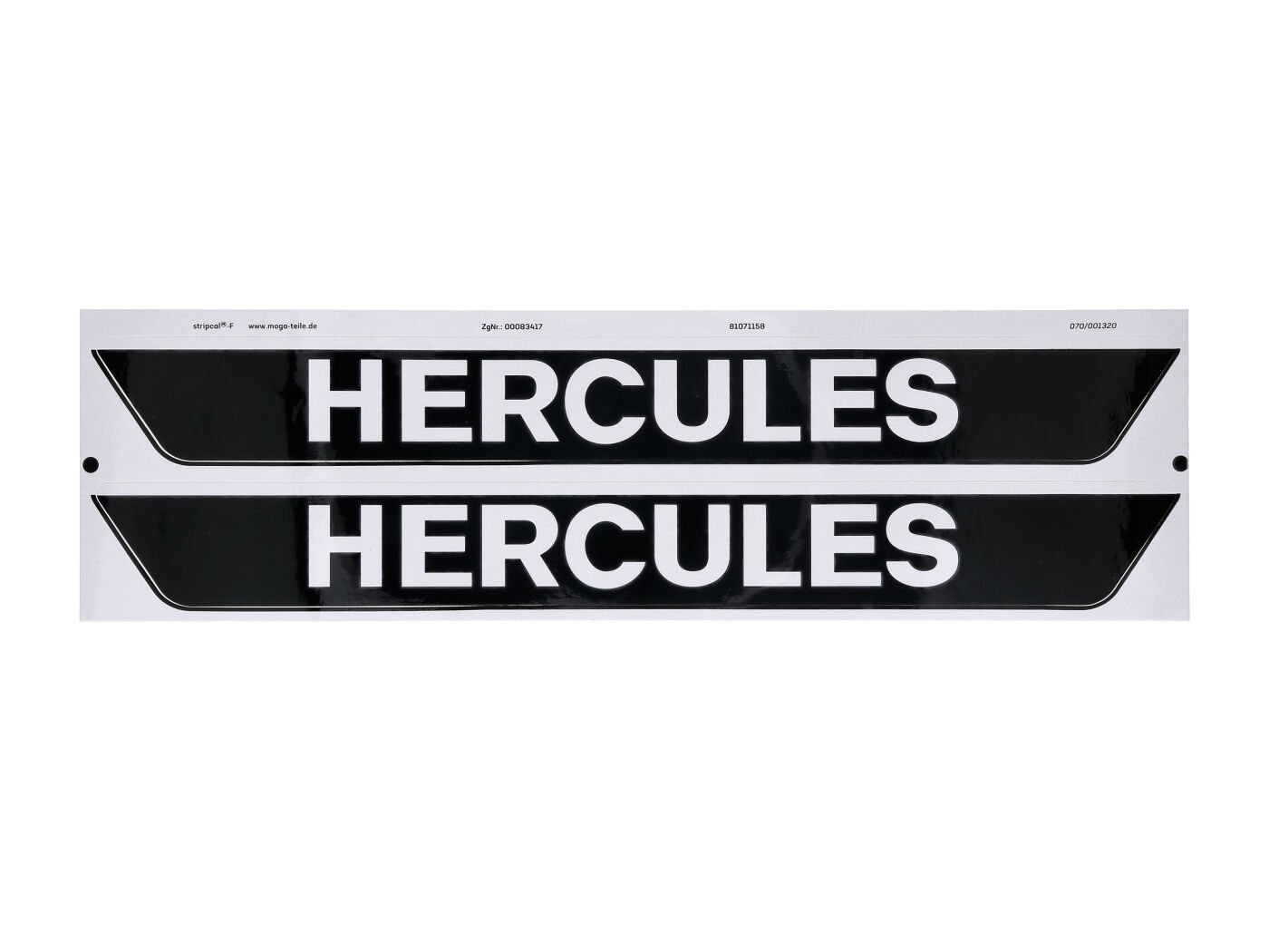 Sticker Tank MOGA 2 Pieces Wide 327mm High 38mm Black Glossy With White Lettering For Hercules M 3, 4, 5, Prima, Optima