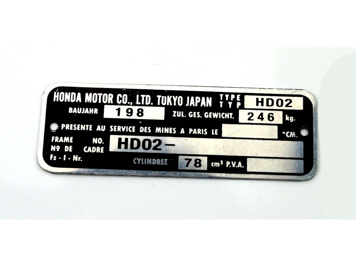 Nameplate For Honda MT 80 Type HD02