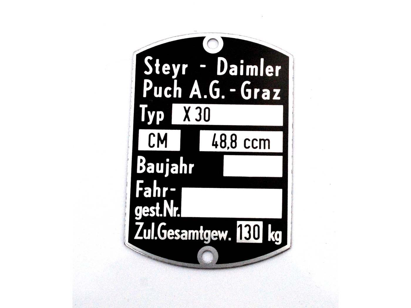 Blank Type Plate 59x40mm For Puch, X 30