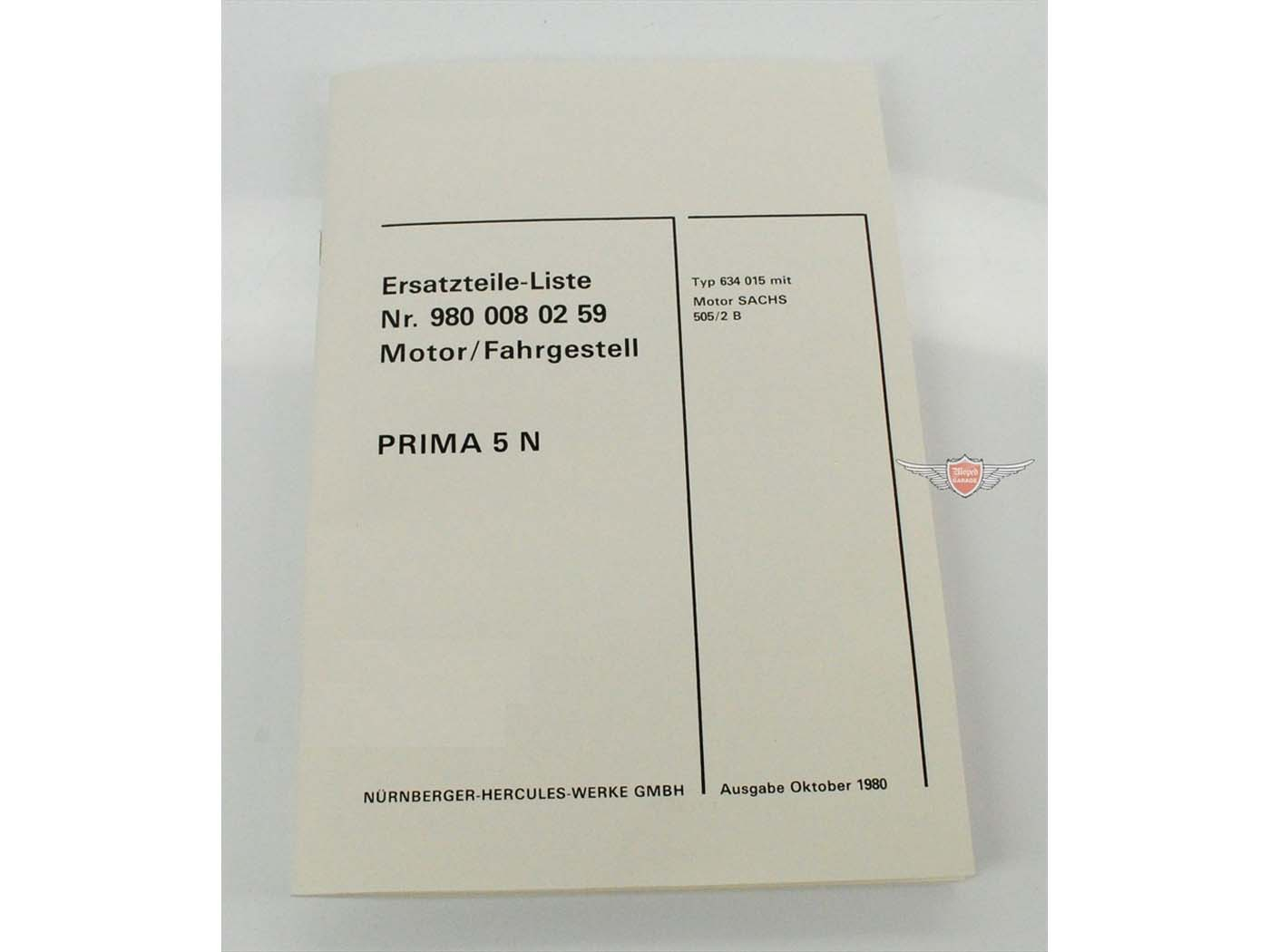 Spare Parts List Parts Catalog Engine Chassis For Sachs 505 Hercules Prima 5 N