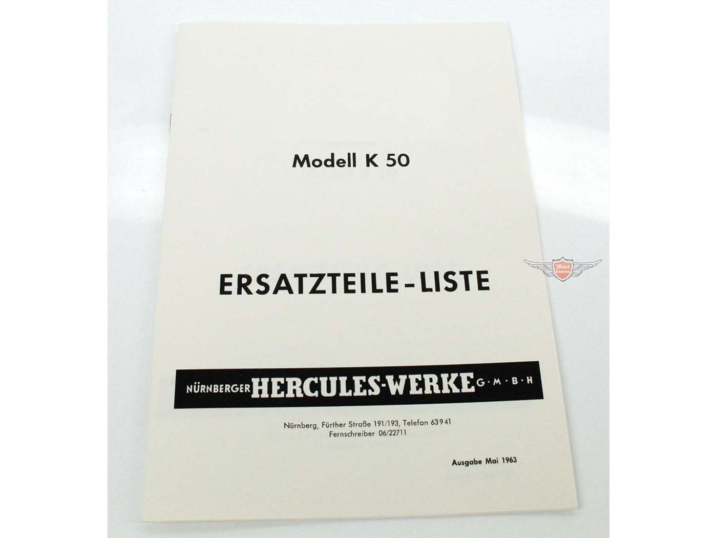 Spare Parts List Parts Catalog For Hercules K 50 Edition 1963