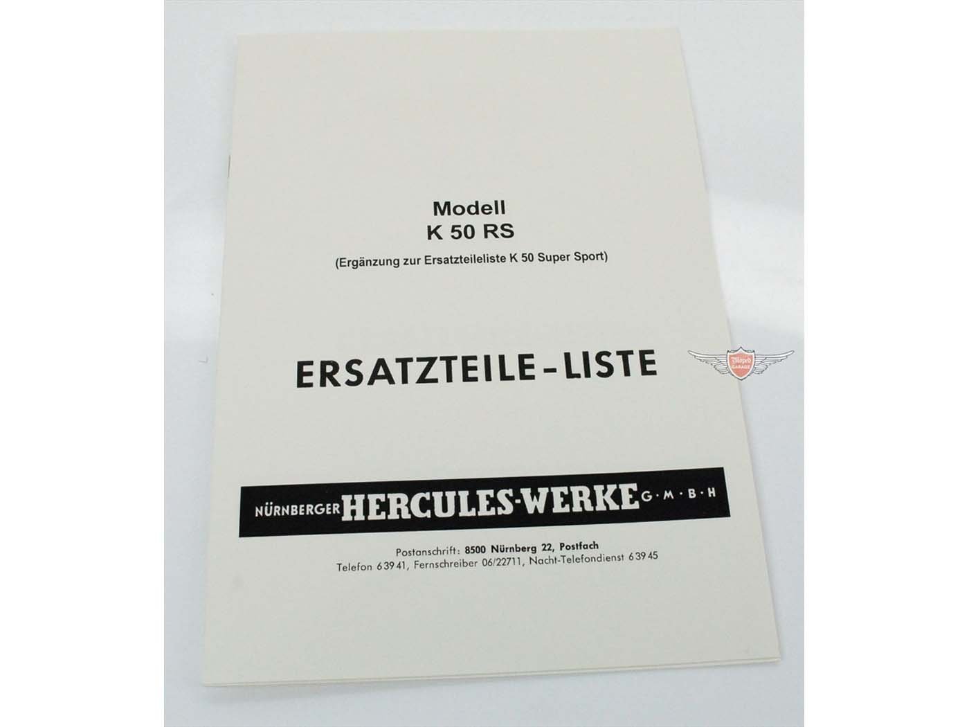 Parts Catalog Supplement For Hercules K 50 Super Sport