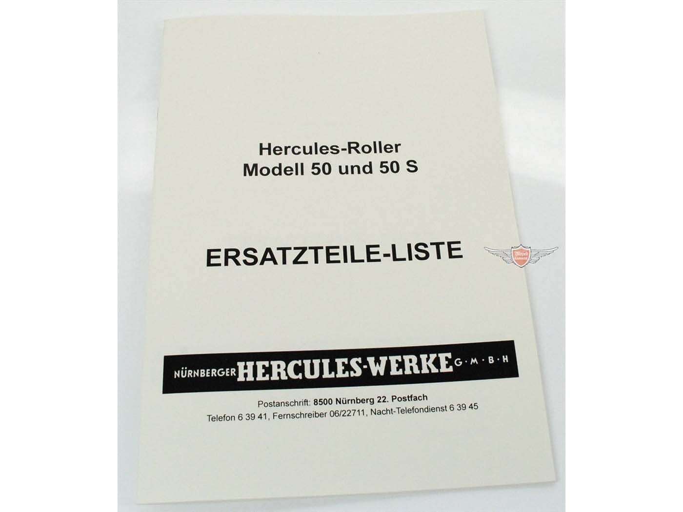 Spare Parts List Parts Catalog Issue 1963 For Hercules Scooter R 50 RS S
