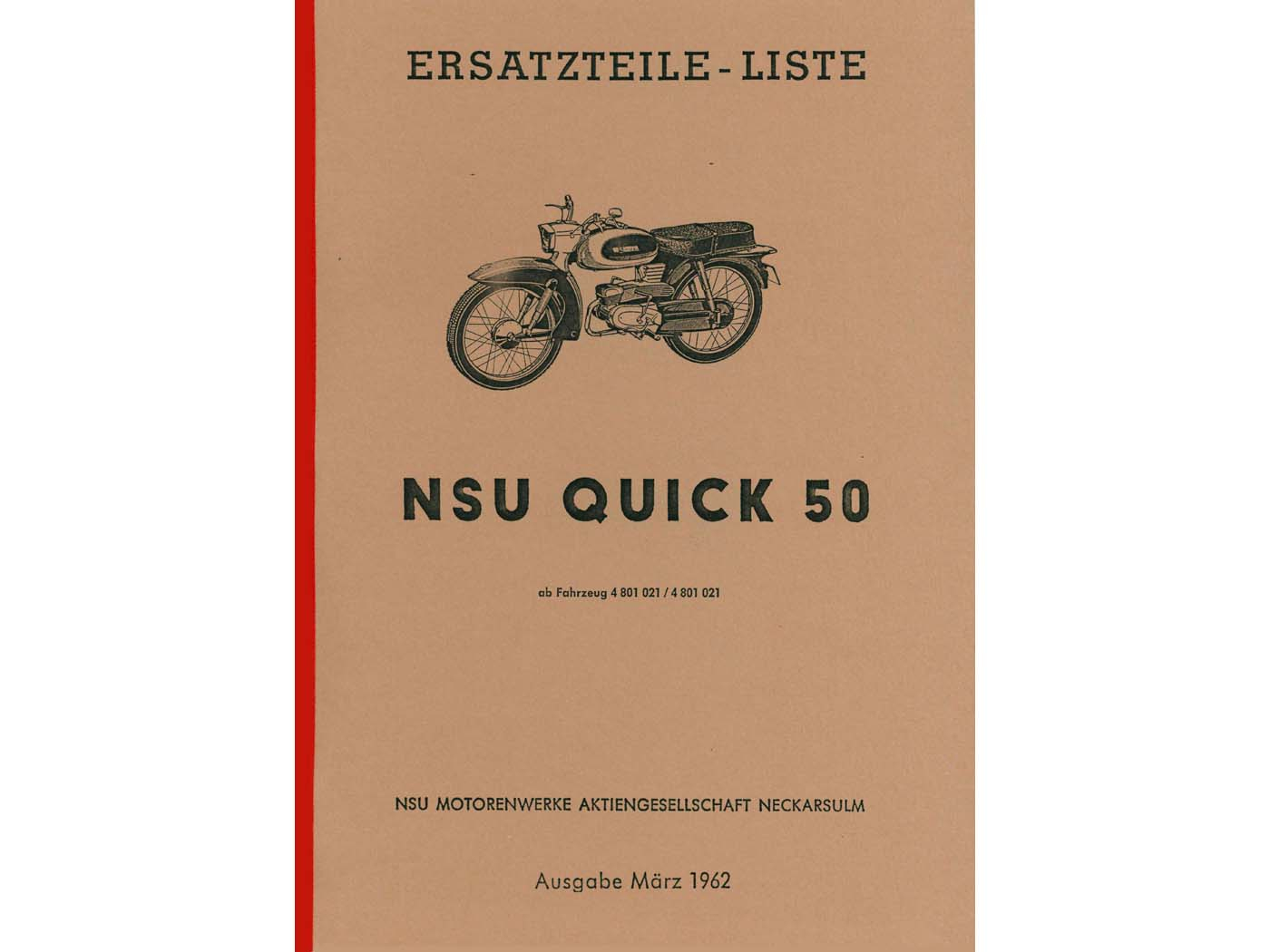Parts Catalog Reprint Quick For NSU Quick50