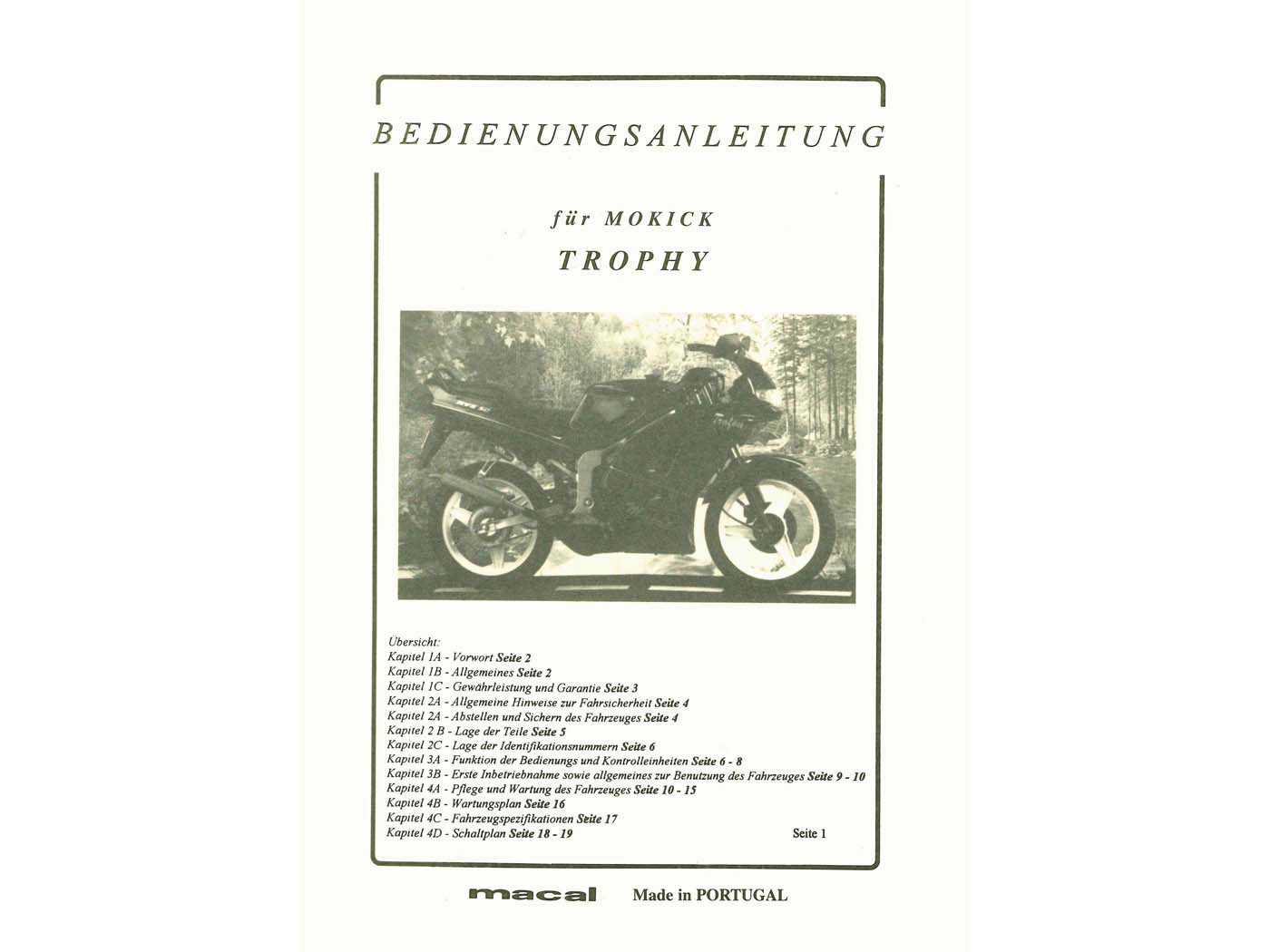 Operating Instructions Macal For Moped Mokick