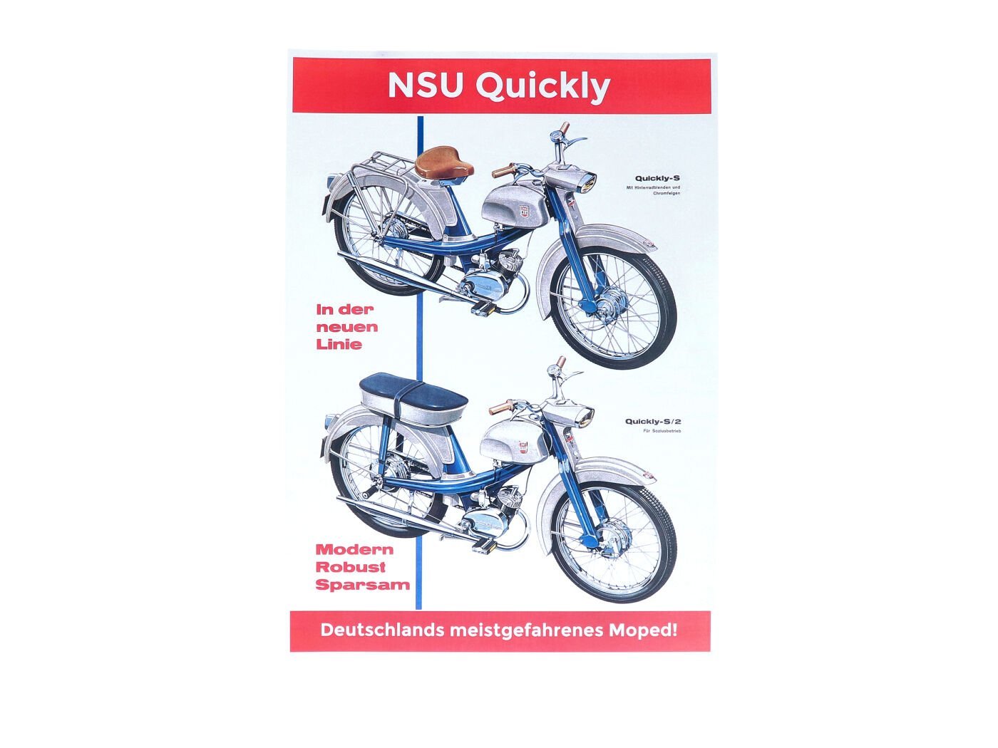 Advertising Poster 50s 60s For NSU Quickly S 2 Moped