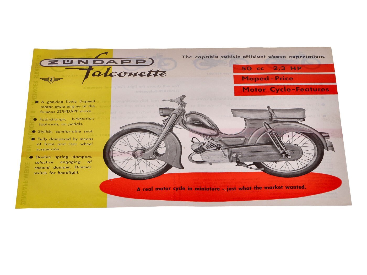 Original Flyer/brochure A5 In English For Zündapp Falconette 2.3 HP