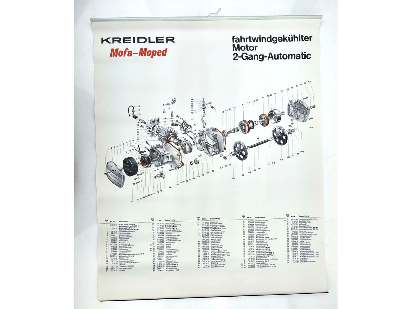 Poster Exploded View Width Approx. 600mm High 730mm For Kreidler MF MP, Flory