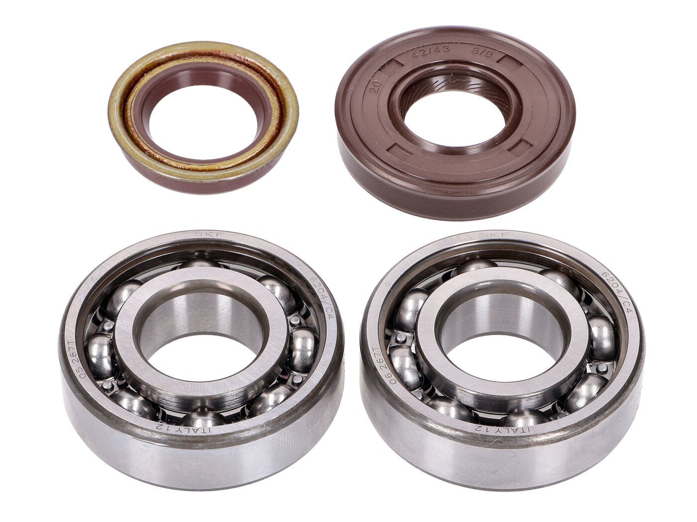 Crankshaft Bearing Set Naraku SKF, FKM Premium C4 Metal Cage For Minarelli Horizontal, Vertical, AC, LC (CW, MA, MY, CA, CY)