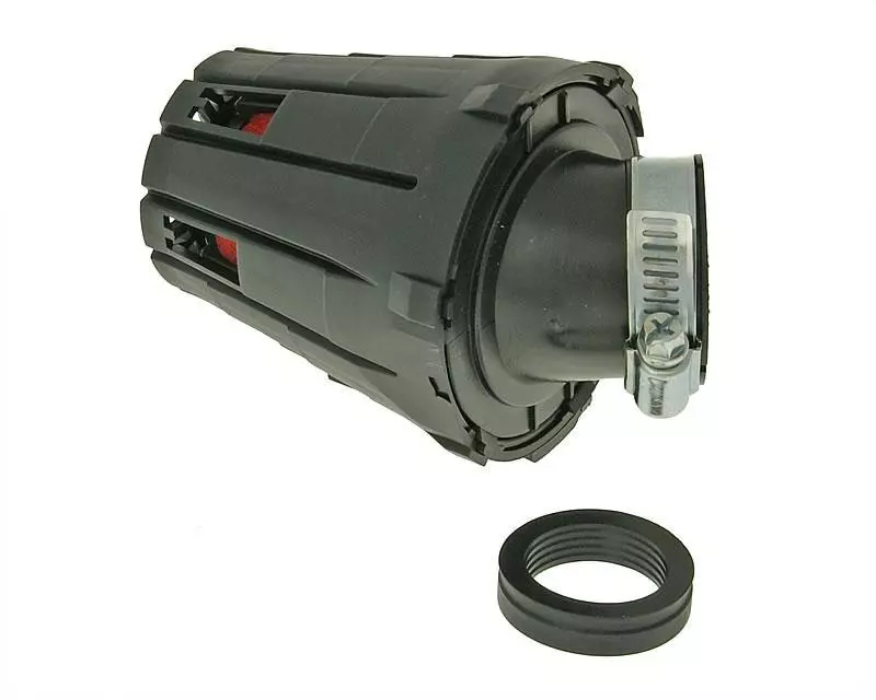 Air Filter Boxed Racing 28-35mm 45° Carb Connection (incl. Adapter) Red Filter, Black Housing