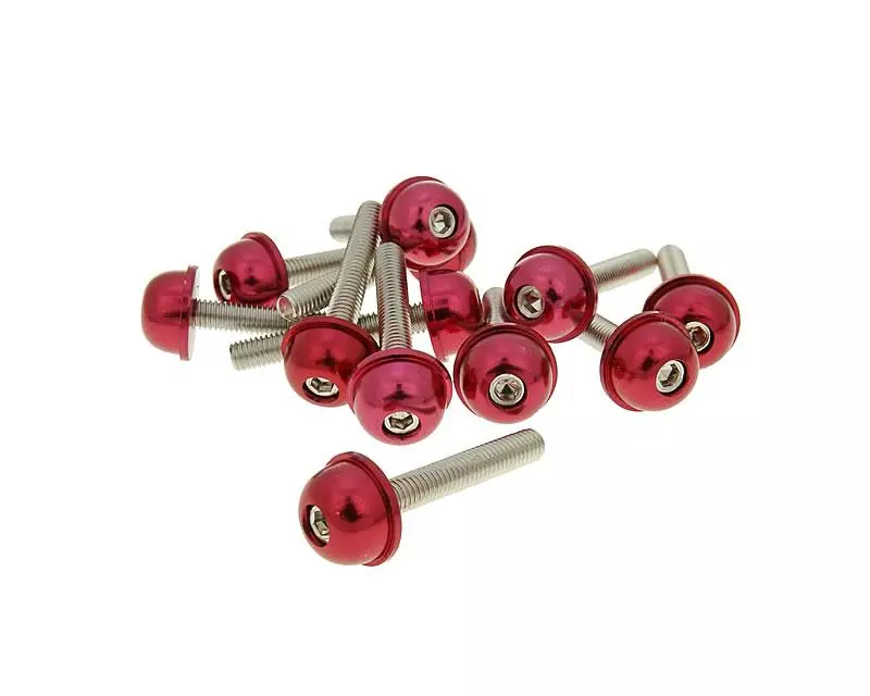 Hexagon Socket Screw Set - Anodized Aluminum Screw Head Red - 12 Pcs - M5x30