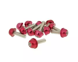 Hexagon Socket Screw Set - Anodized Aluminum Screw Head Red - 12 Pcs - M6x20