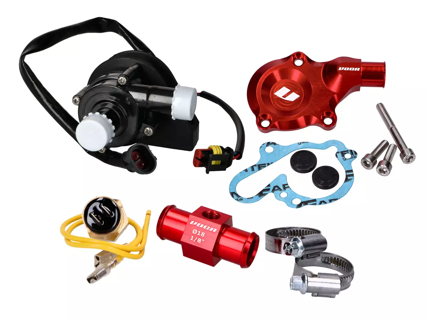 Water Pump Kit Complete VOCA Racing Red For Minarelli AM, Generic, KSR-Moto, Keeway, Motobi, Ride, CPI, 1E40MA 1E40MB