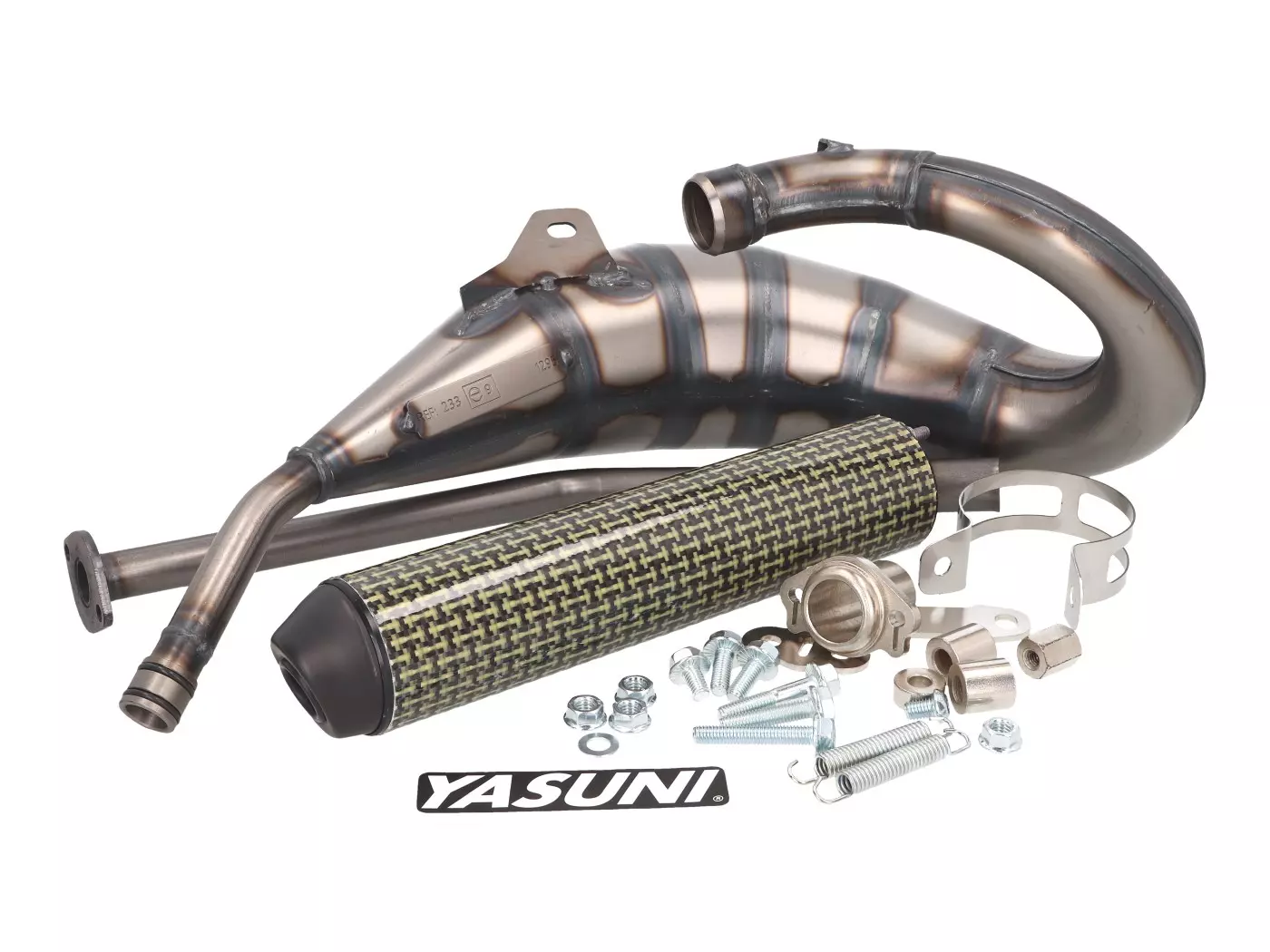 Exhaust Yasuni Cross HM MAX Yellow Carbon Fiber For Aprilia RX, SX, Derbi R, SM, Gilera RCR, SMT = YA233TCK