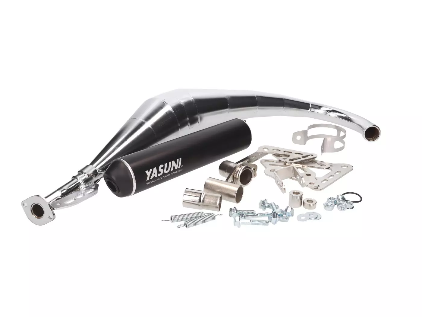 Exhaust Yasuni R2 MAX Black Chromed For Offroad, SM, Minarelli AM, Derbi D50B0, EBE